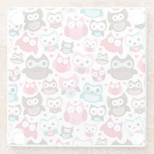 buntes Eulenmuster Glasuntersetzer (Rückseite)