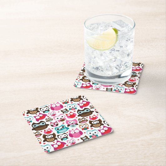 buntes Eulenmuster Rechteckiger Pappuntersetzer (Vor Ort)