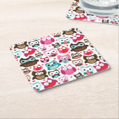 buntes Eulenmuster Rechteckiger Pappuntersetzer (angewinkelt)