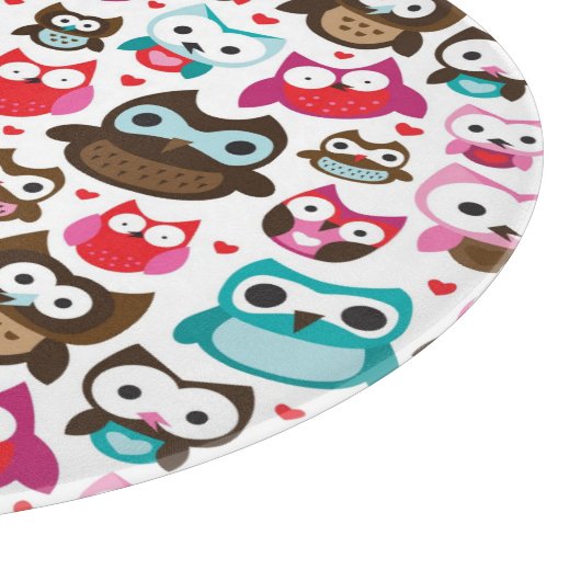 buntes Eulenmuster Schneidebrett (Ecke)