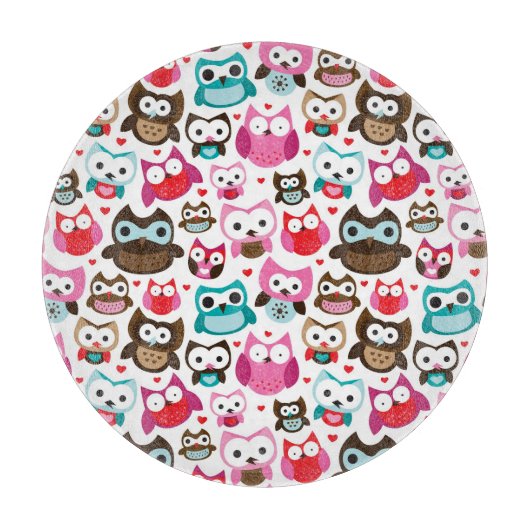 buntes Eulenmuster Schneidebrett (Vorderseite)