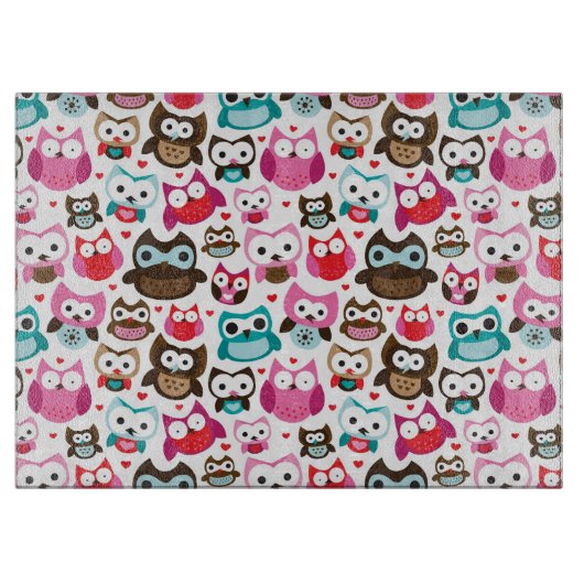 buntes Eulenmuster Schneidebrett (Vorderseite)