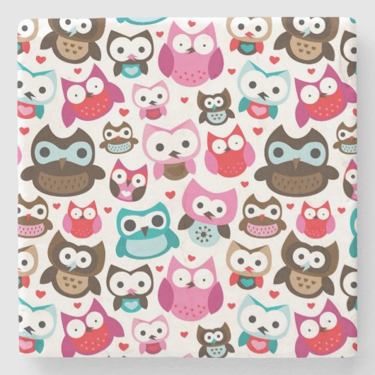 buntes Eulenmuster Steinuntersetzer (Vorderseite)