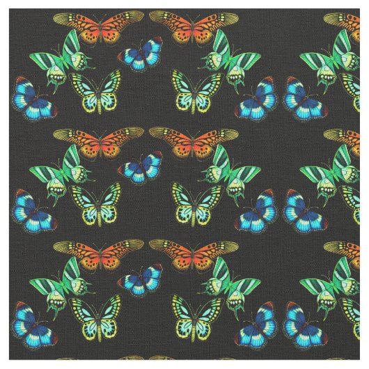 Buntes exotisches Schmetterlings-Baumwollgewebe Stoff (Nahaufnahme)