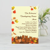 Buntes fallendes Blätter-Erntedank-Abendessen-Menü Menükarte (Stehend Vorderseite)