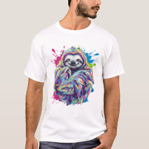 Buntes Faultier Süßes Tier Kunst Lustiges Grafik T T-Shirt