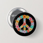 Buntes florales Friedenszeichen Hippie Retro-Blume Button (Vorne & Hinten)