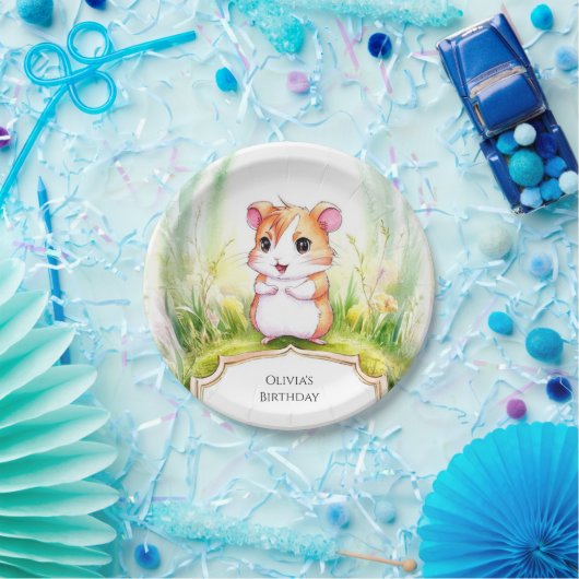 Buntes florales Hamster Geburtstag Pappteller (Party)