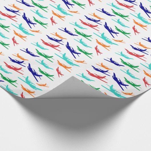 Buntes Flugzeugmuster Geschenkpapier (Ecke)