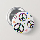 Buntes Friedenssymbol, -Blumen und -herzen Button (Vorne & Hinten)