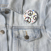 Buntes Friedenssymbol, -Blumen und -herzen Button (Beispiel)