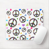 Buntes Friedenssymbol, -Blumen und -herzen Mousepad (Mit Mouse)