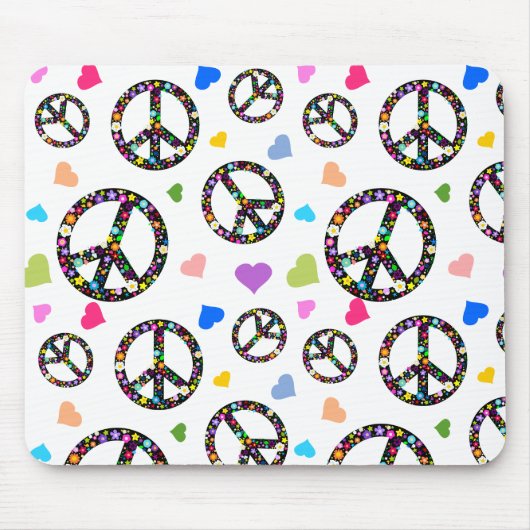 Buntes Friedenssymbol, -Blumen und -herzen Mousepad (Vorne)