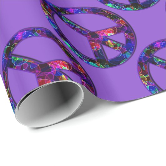 Buntes Friedenszeichen-Muster-lila Geschenkpapier (Rolleneckpunkt)