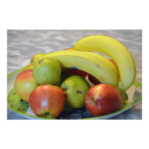 Buntes Früchtebild Druck. Banane, Äpfel, Birnen Fotodruck