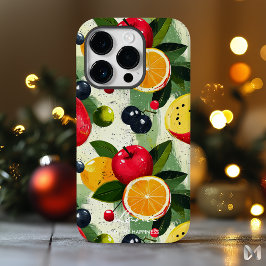 Buntes Fruchtmuster mit Namen und Glückszustand Case-Mate iPhone 14 Pro Hülle