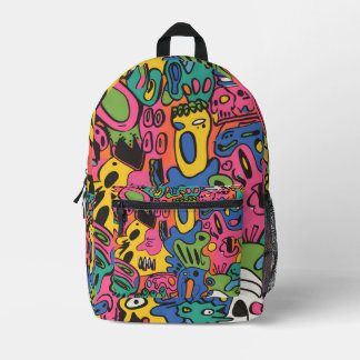 Buntes Funky-Cartoon-Doodle-Muster für Kinder  Bedruckter Rucksack
