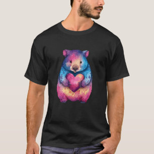Buntes Galaxie-Wombat hält kosmisches Herz T-Shirt