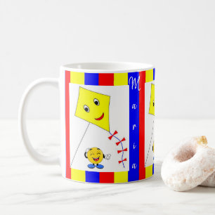 Buntes Gelb Blau Drachen Stripe Tasse