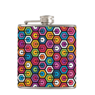 Buntes geometrisches Muster mit Hexagonen Flachmann