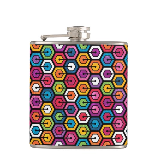 Buntes geometrisches Muster mit Hexagonen Flachmann (Vorderseite)
