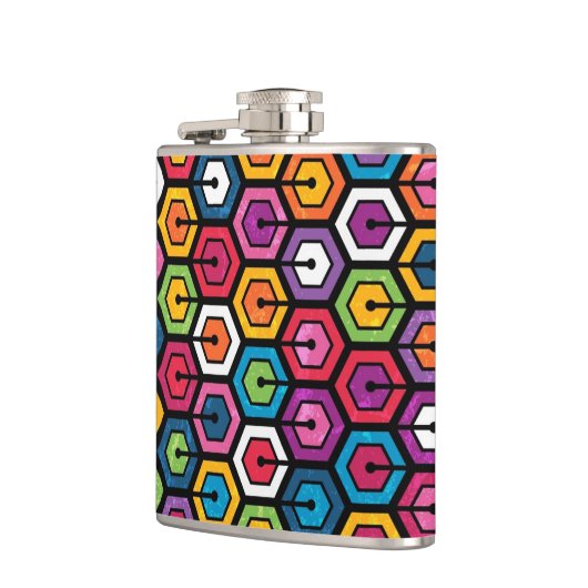 Buntes geometrisches Muster mit Hexagonen Flachmann (Links)