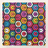 Buntes geometrisches Muster mit Hexagonen Glasuntersetzer (Vorderseite)
