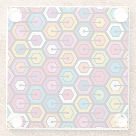 Buntes geometrisches Muster mit Hexagonen Glasuntersetzer (Rückseite)