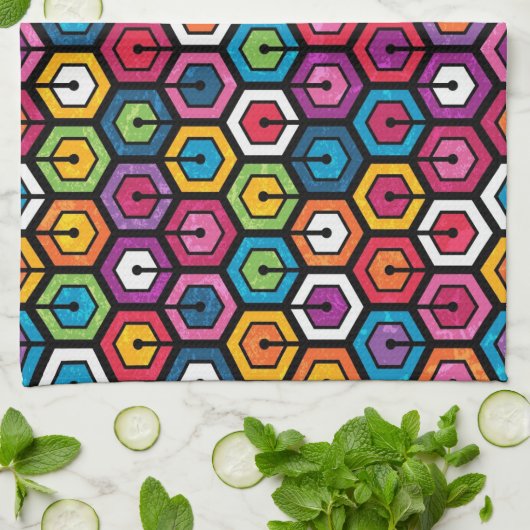 Buntes geometrisches Muster mit Hexagonen Handtuch (Gefaltet)