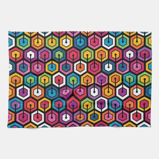 Buntes geometrisches Muster mit Hexagonen Handtuch (Horizontal)