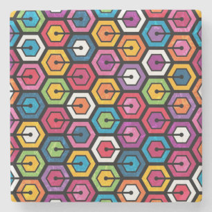Buntes geometrisches Muster mit Hexagonen Steinuntersetzer