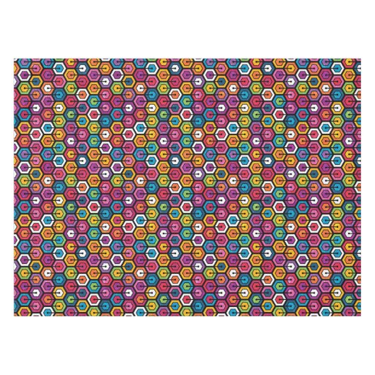 Buntes geometrisches Muster mit Hexagonen Tischdecke (Vorderseite (Horizontal))