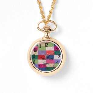 buntes gestricktes Patchwork quadriert Vintage Art Armbanduhr