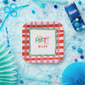 Buntes Gingham "Lasst uns feiern" Benutzername Kin Pappteller (Party)