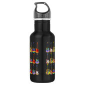 buntes Gitarrenmuster auf schwarzen Namen Edelstahlflasche (Rückseite)