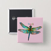 Buntes Glasfenster Libelle Button (Vorne & Hinten)