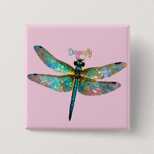 Buntes Glasfenster Libelle Button (Vorderseite)