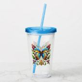 Buntes Glasschmetterling mit Blume Acryltrinkbecher (Rückseite)