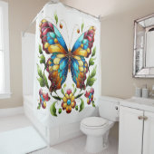Buntes Glasschmetterling mit Blume Duschvorhang (Beispiel)