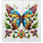 Buntes Glasschmetterling mit Blume Duschvorhang (Vorderseite)