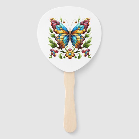 Buntes Glasschmetterling mit Blume Fächer (Vorderseite)