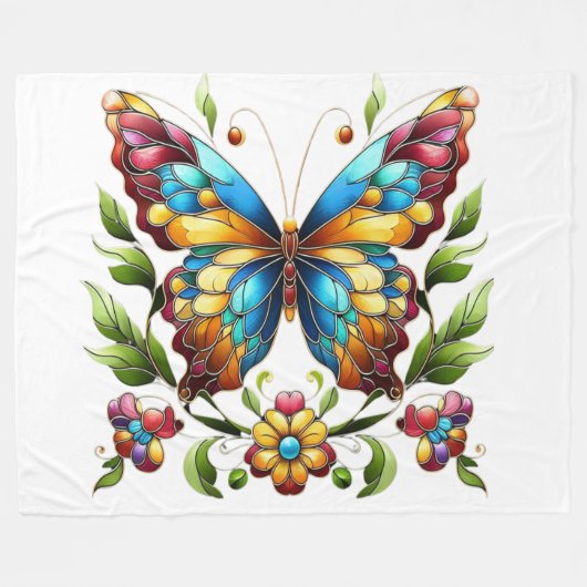 Buntes Glasschmetterling mit Blume Fleecedecke (Vorderseite (Horizontal))