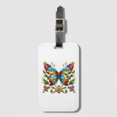 Buntes Glasschmetterling mit Blume Gepäckanhänger (Vorderseite Vertikal)