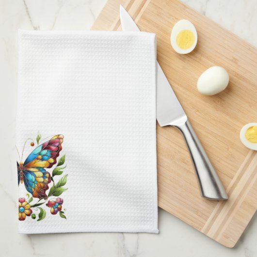 Buntes Glasschmetterling mit Blume Geschirrtuch (Viertel Falte)