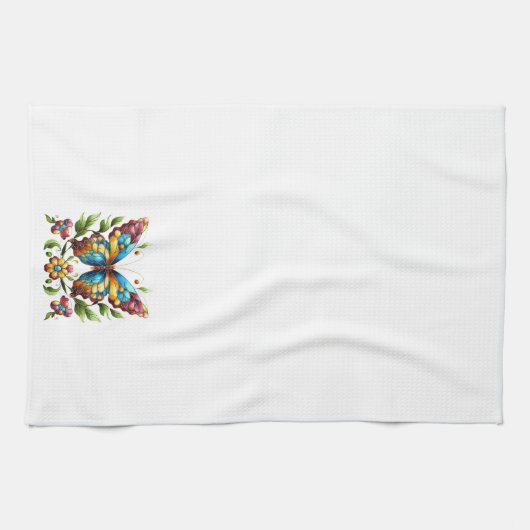 Buntes Glasschmetterling mit Blume Geschirrtuch (Horizontal)