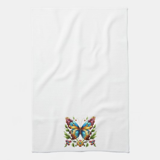 Buntes Glasschmetterling mit Blume Geschirrtuch (Vertikal)