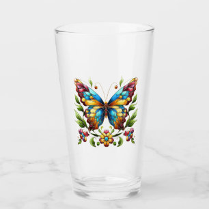 Buntes Glasschmetterling mit Blume Glas