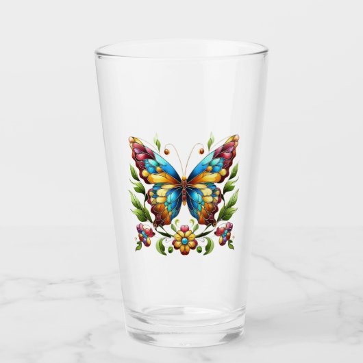 Buntes Glasschmetterling mit Blume Glas (Vorderseite)