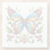 Buntes Glasschmetterling mit Blume Glasuntersetzer (Rückseite)