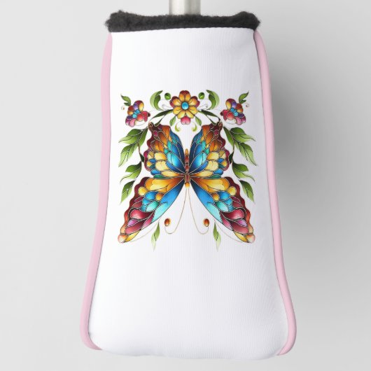 Buntes Glasschmetterling mit Blume Golf Headcover (Rotieren 90)
